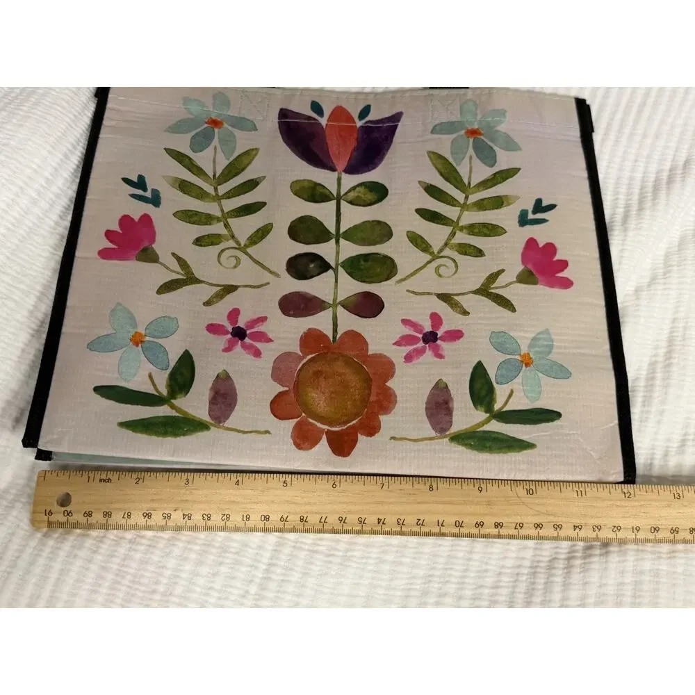 NW/OT Natural Life Reusable Tote Grocery Floral Medium Happy Bag Boho Hippy